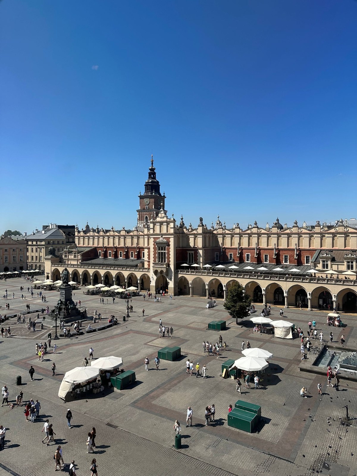 Krakauer Hauptmarkt mit Tuchhallen und Passanten