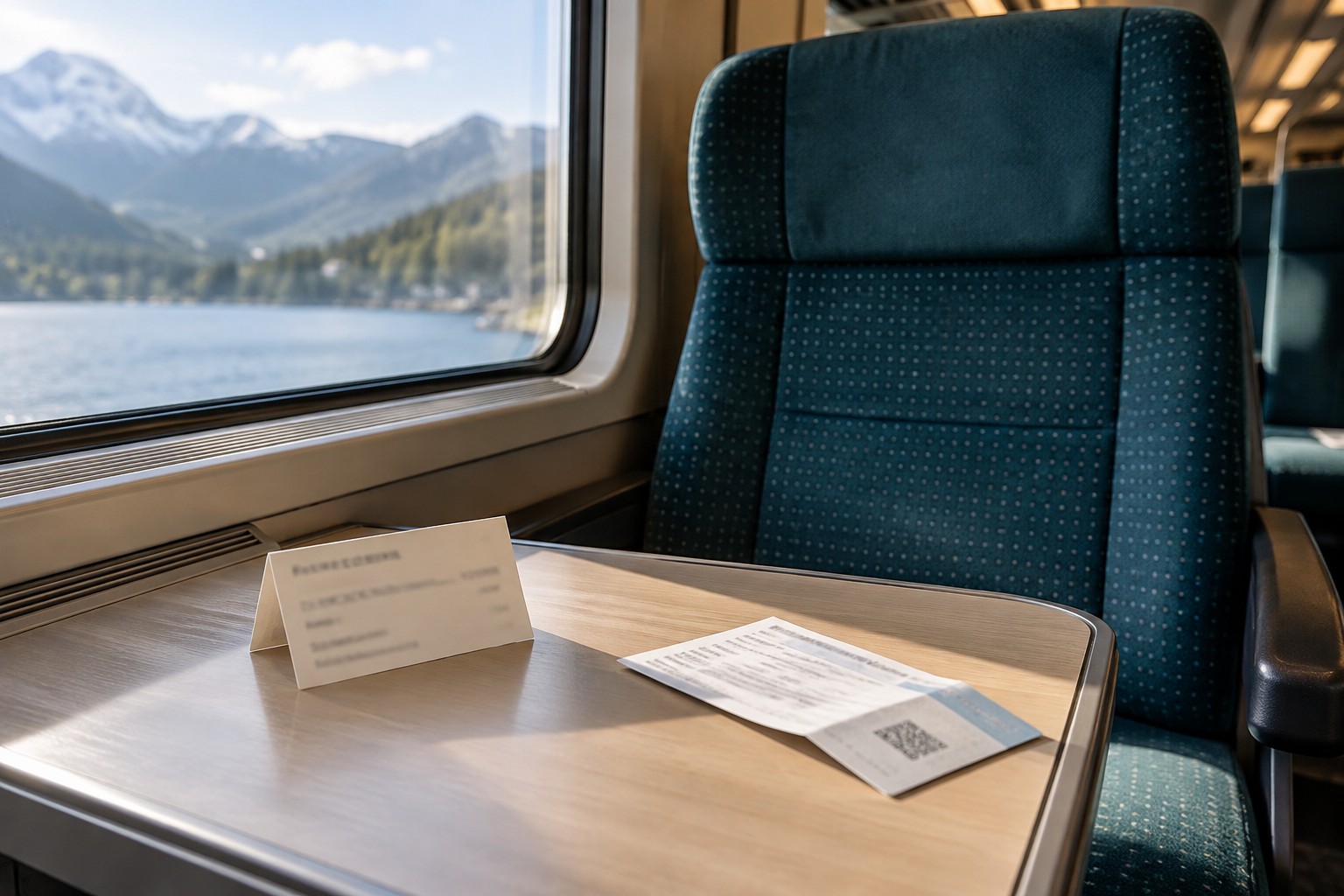 Zwei getrennte Reisedokumente auf einem Tisch am Zugfenster